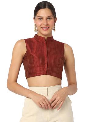 Mmore Women's Maroon Cotton Silk Front Open Readymade Saree Blouse 1