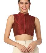 Mmore Women's Maroon Cotton Silk Front Open Readymade Saree Blouse