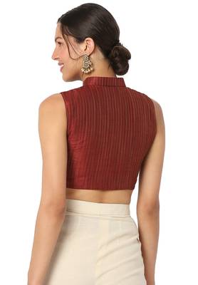 Mmore Women's Maroon Cotton Silk Front Open Readymade Saree Blouse 2