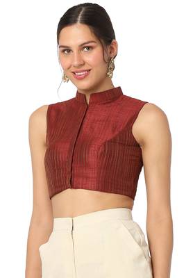 Mmore Women's Maroon Cotton Silk Front Open Readymade Saree Blouse 3