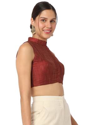 Mmore Women's Maroon Cotton Silk Front Open Readymade Saree Blouse 4