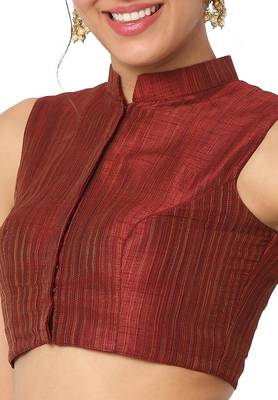 Mmore Women's Maroon Cotton Silk Front Open Readymade Saree Blouse 5