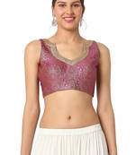 Mmore Women's Pink Brocade Back Open Readymade Saree Blouse