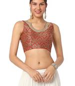 Mmore Women's Red Brocade Back Open Readymade Saree Blouse
