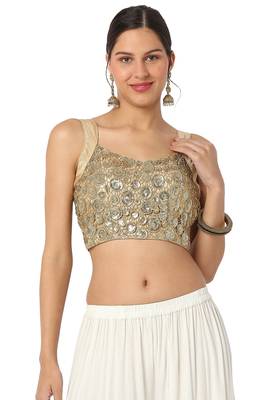 Mmore Women's Gold Net Back Open Readymade Saree Blouse 1