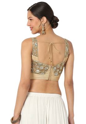 Mmore Women's Gold Net Back Open Readymade Saree Blouse 2