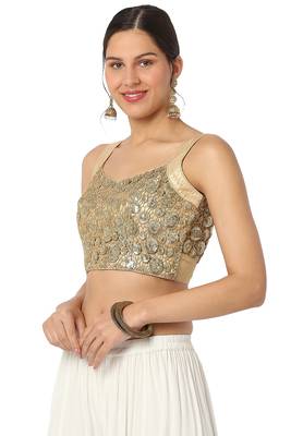 Mmore Women's Gold Net Back Open Readymade Saree Blouse 3