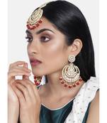 Gold Plated Traditional Big Kundan & Pearl Chandbali Earrings with Maang Tikka Set for Women/Girls 