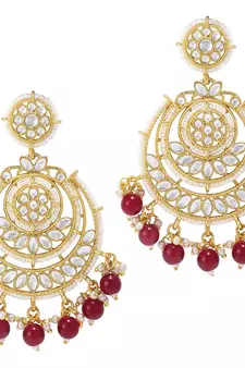 Gold Plated Traditional Big Kundan & Pearl Chandbali Earrings with Maang Tikka Set for Women/Girls 