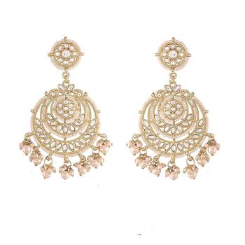 Gold Plated Traditional Big Kundan & Pearl Chandbali Earrings with Maang Tikka Set for Women/Girls  3