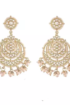 Gold Plated Traditional Big Kundan & Pearl Chandbali Earrings with Maang Tikka Set for Women/Girls 