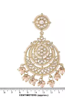 Gold Plated Traditional Big Kundan & Pearl Chandbali Earrings with Maang Tikka Set for Women/Girls 