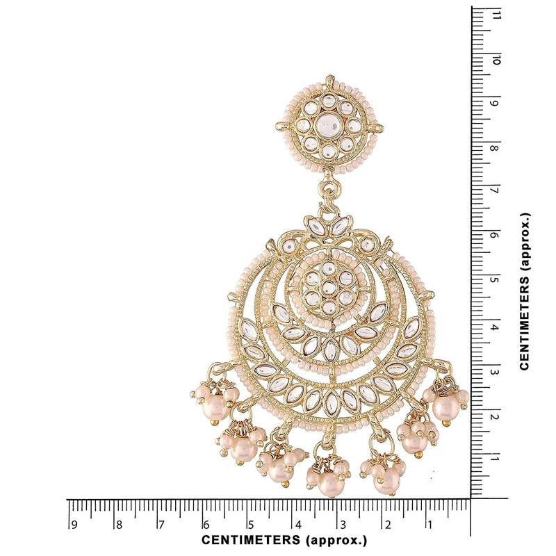 Gold Plated Traditional Big Kundan & Pearl Chandbali Earrings with Maang Tikka Set for Women/Girls 