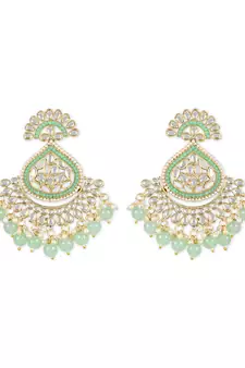 Gold Plated Traditional Kundan & Pearl Chandbali Earrings with Maang Tikka Set for Women/Girls 