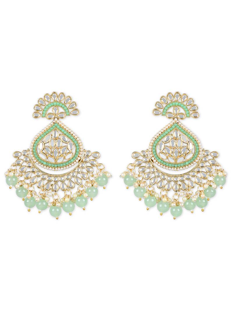 Gold Plated Traditional Kundan & Pearl Chandbali Earrings with Maang Tikka Set for Women/Girls 