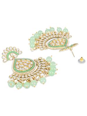Gold Plated Traditional Kundan & Pearl Chandbali Earrings with Maang Tikka Set for Women/Girls  5