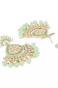 Gold Plated Traditional Kundan & Pearl Chandbali Earrings with Maang Tikka Set for Women/Girls 