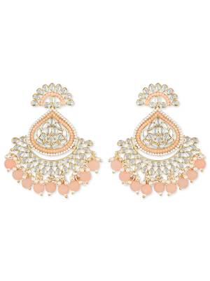 Gold Plated Traditional Kundan & Pearl Chandbali Earrings with Maang Tikka Set for Women/Girls  4