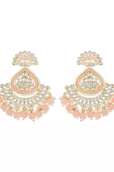 Gold Plated Traditional Kundan & Pearl Chandbali Earrings with Maang Tikka Set for Women/Girls 