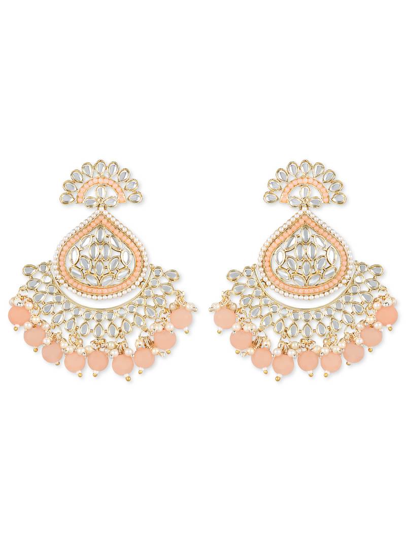 Gold Plated Traditional Kundan & Pearl Chandbali Earrings with Maang Tikka Set for Women/Girls 