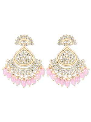 Gold Plated Traditional Kundan & Pearl Chandbali Earrings with Maang Tikka Set for Women/Girls  4