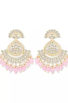 Gold Plated Traditional Kundan & Pearl Chandbali Earrings with Maang Tikka Set for Women/Girls 