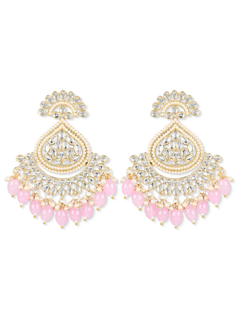 Gold Plated Traditional Kundan & Pearl Chandbali Earrings with Maang Tikka Set for Women/Girls 