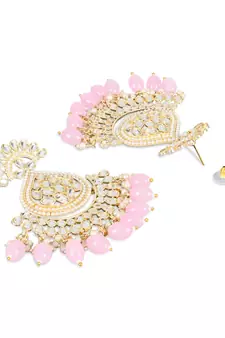 Gold Plated Traditional Kundan & Pearl Chandbali Earrings with Maang Tikka Set for Women/Girls 