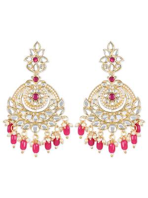 Gold Plated Traditional Kundan & Pearl Chandbali Earrings with Maang Tikka Set for Women/Girls  4
