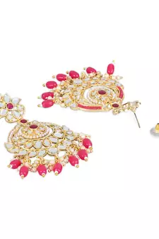Gold Plated Traditional Kundan & Pearl Chandbali Earrings with Maang Tikka Set for Women/Girls 