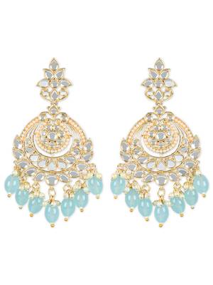 Gold Plated Traditional Kundan & Pearl Chandbali Earrings with Maang Tikka Set for Women/Girls  4