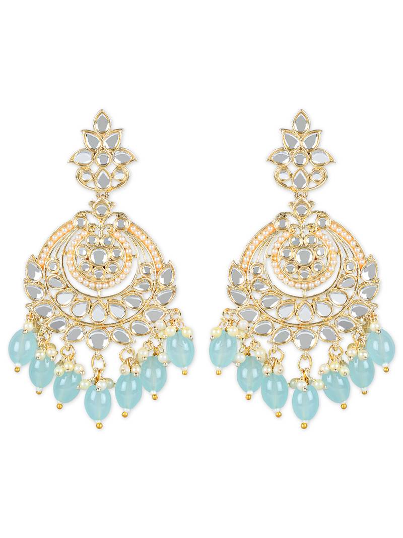 Gold Plated Traditional Kundan & Pearl Chandbali Earrings with Maang Tikka Set for Women/Girls 