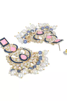Gold Plated Traditional Kundan & Pearl Chandbali Earrings with Maang Tikka Set for Women/Girls 