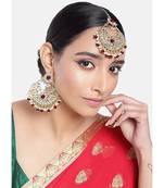Gold Plated Traditional Big Kundan & Pearl Chandbali Earrings with Maang Tikka Set for Women/Girls (TE2862M)