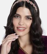 Gold Plated Metal Traditional Floral Kundan Pearl Studded Rajasthani Sheeshphool/SheeshPatti for Women 