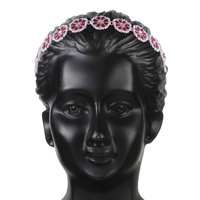 Gold Plated Metal Traditional Floral Kundan Pearl Studded Rajasthani Sheeshphool/SheeshPatti for Women 