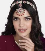 Gold Plated Metal Traditional Floral Kundan Pearl Studded Rajasthani Sheeshphool/SheeshPatti for Women 