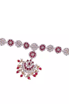 Gold Plated Metal Traditional Floral Kundan Pearl Studded Rajasthani Sheeshphool/SheeshPatti for Women 