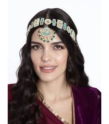 Gold Plated Metal Traditional Floral Kundan Pearl Studded Rajasthani Sheeshphool/SheeshPatti for Women 