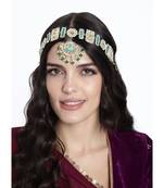 Gold Plated Metal Traditional Floral Kundan Pearl Studded Rajasthani Sheeshphool/SheeshPatti for Women 