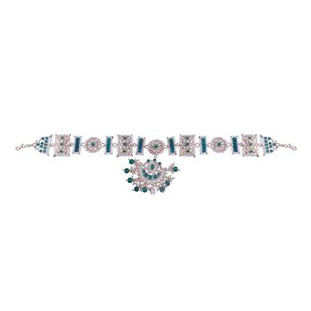 Gold Plated Metal Traditional Floral Kundan Pearl Studded Rajasthani Sheeshphool/SheeshPatti for Women  2