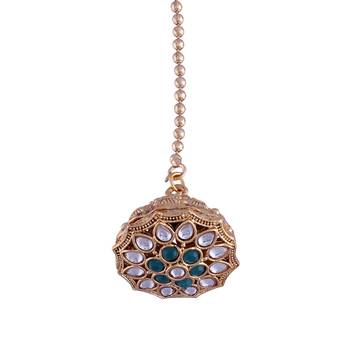 Gold Plated Rajasthani/Rajputi Kundan Pearl Studded Borla Matha Patti Maang Tikka for Women  1