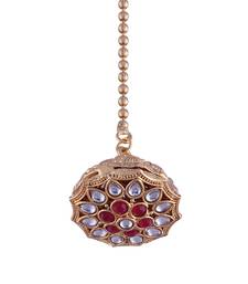Gold Plated Rajasthani/Rajputi Kundan Pearl Studded Borla Matha Patti Maang Tikka for Women 