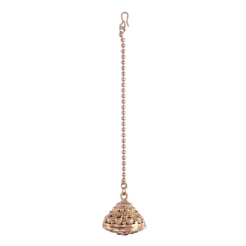 Gold Plated Rajasthani/Rajputi Kundan Pearl Studded Borla Matha Patti Maang Tikka for Women 