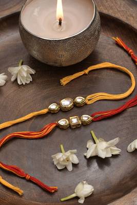 Gold Tone Kundan Rakhi- Set Of 2 2