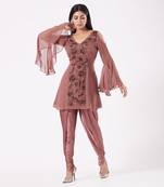 Dark Nude Kurta Set With Tulip Pants