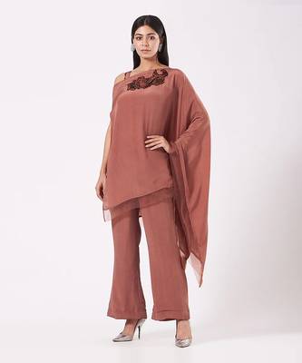 Crepe Nude Brown Kaftan With Plazzo 1