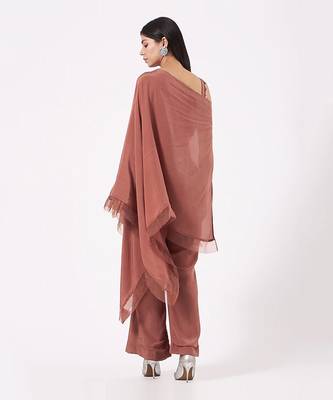 Crepe Nude Brown Kaftan With Plazzo 2
