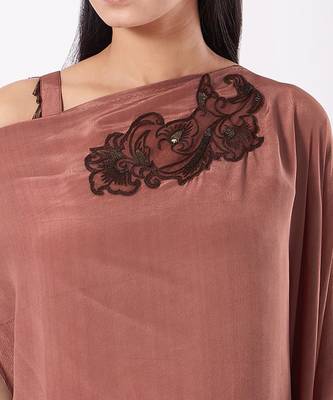Crepe Nude Brown Kaftan With Plazzo 4