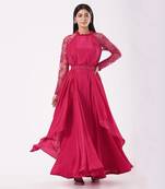 Hot Pink Crepe Gown With Belt.
